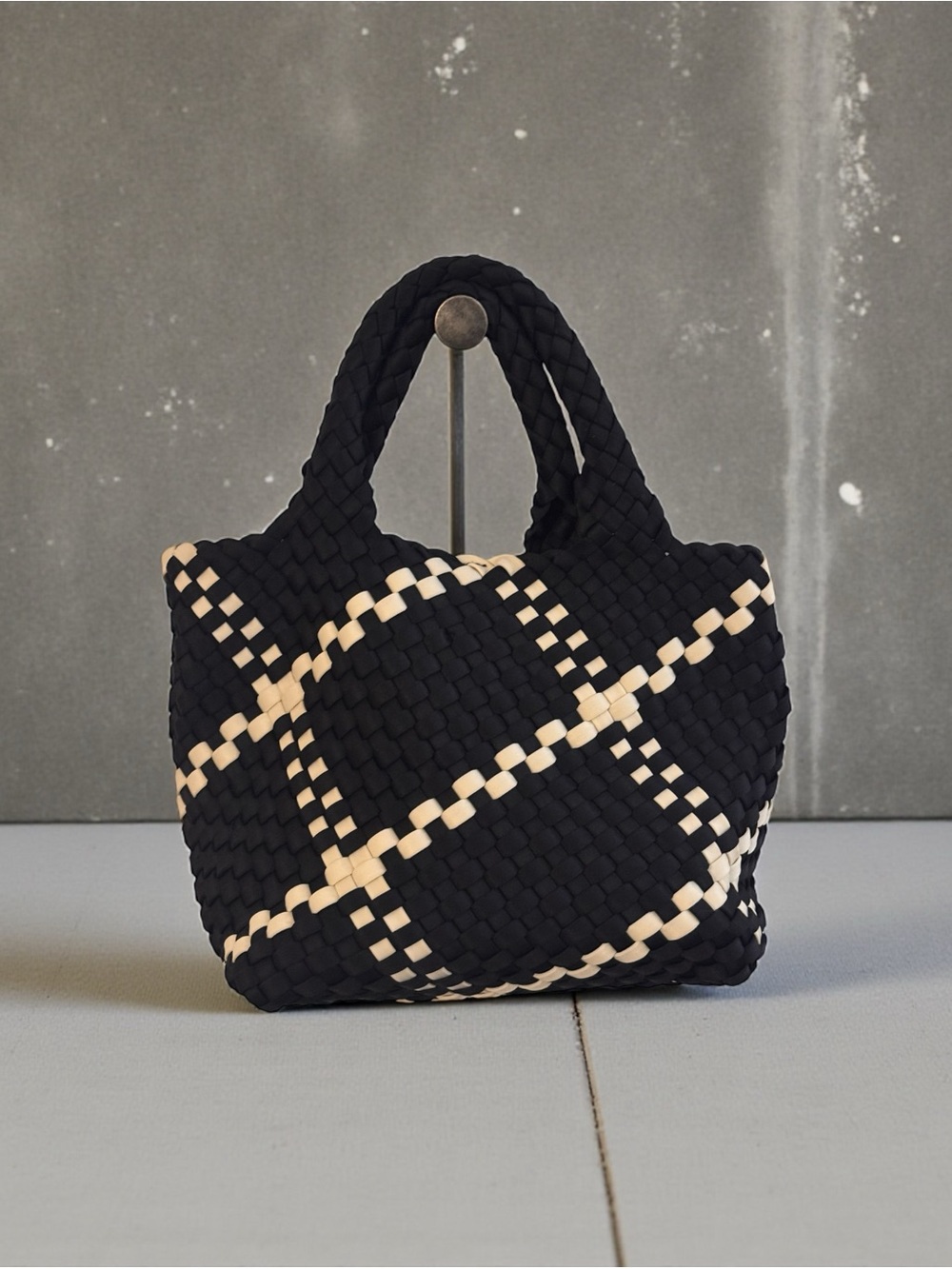 Woven Black and Cream Tote Bag